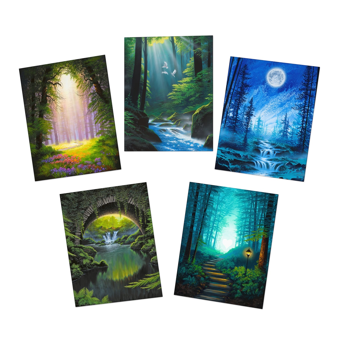 Multi-Design Greeting Cards (5-Pack) Forest scenes
