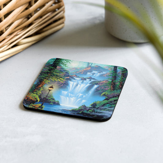 Cork-back coaster - Lamppost Falls
